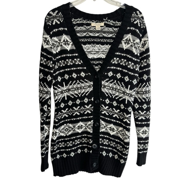 G.H. Bass Cardigan Sweater Tunic Small Deep V-neck Cotton Blend Nordic FairIsle - Picture 1 of 12
